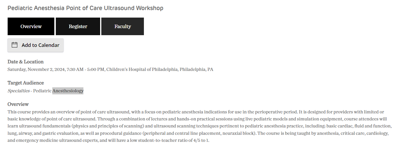 Pediatric Anesthesia Point of Care Ultrasound Workshop