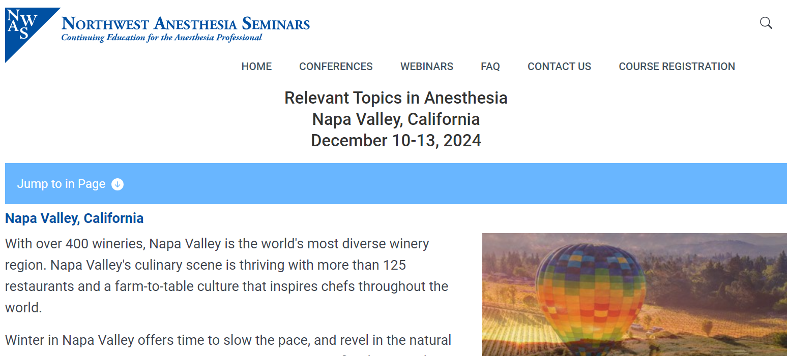 Relevant Topics in Anesthesia – Napa Valley, California 2024